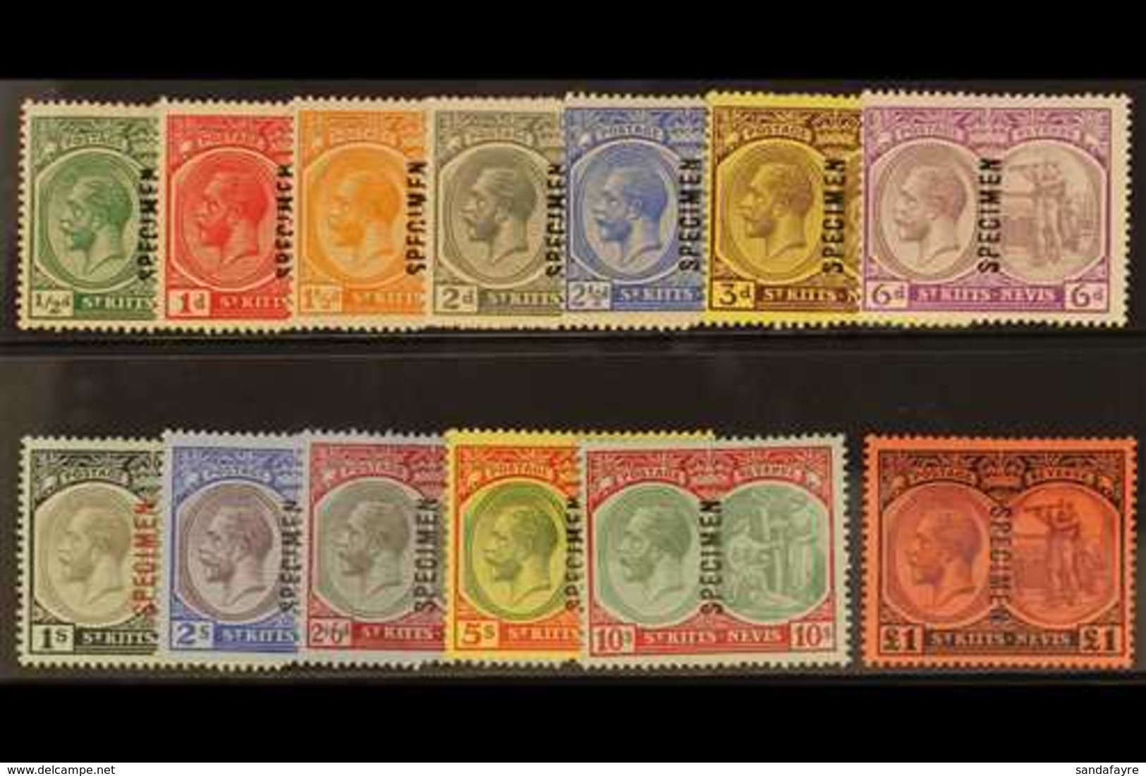 1920-22 Complete Set Overprinted "SPECIMEN", SG 24/36s, Very Fine Mint. (13) For More Images, Please Visit Http://www.sa - St.Kitts Und Nevis ( 1983-...)