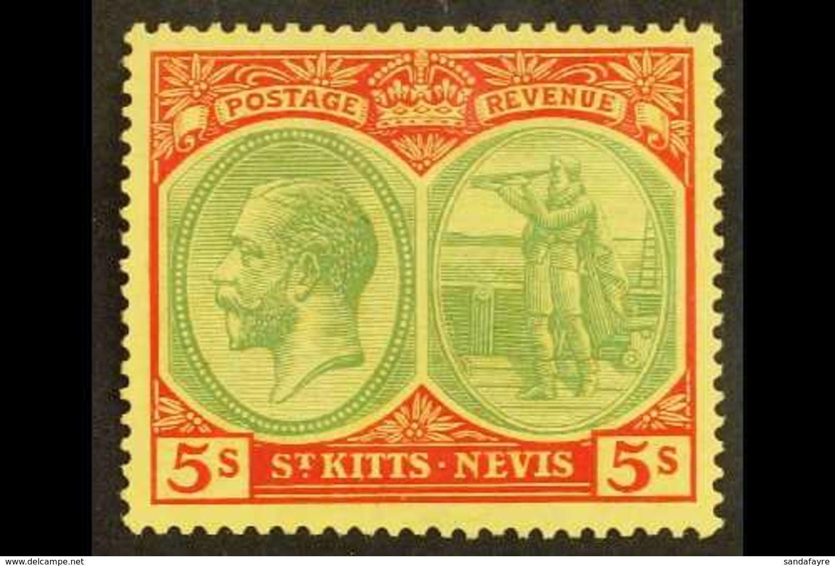 1929 5s Green And Red/yellow, SG 47c, Very Fine Mint. For More Images, Please Visit Http://www.sandafayre.com/itemdetail - St.Kitts E Nevis ( 1983-...)