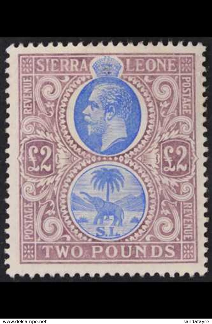 1912 - 21 £2 Blue And Dull Purple, Geo V, Elephant And Palm, Wmk MCA, SG 129, Mint. Superb Fresh Appearance, Small Area  - Sierra Leone (...-1960)