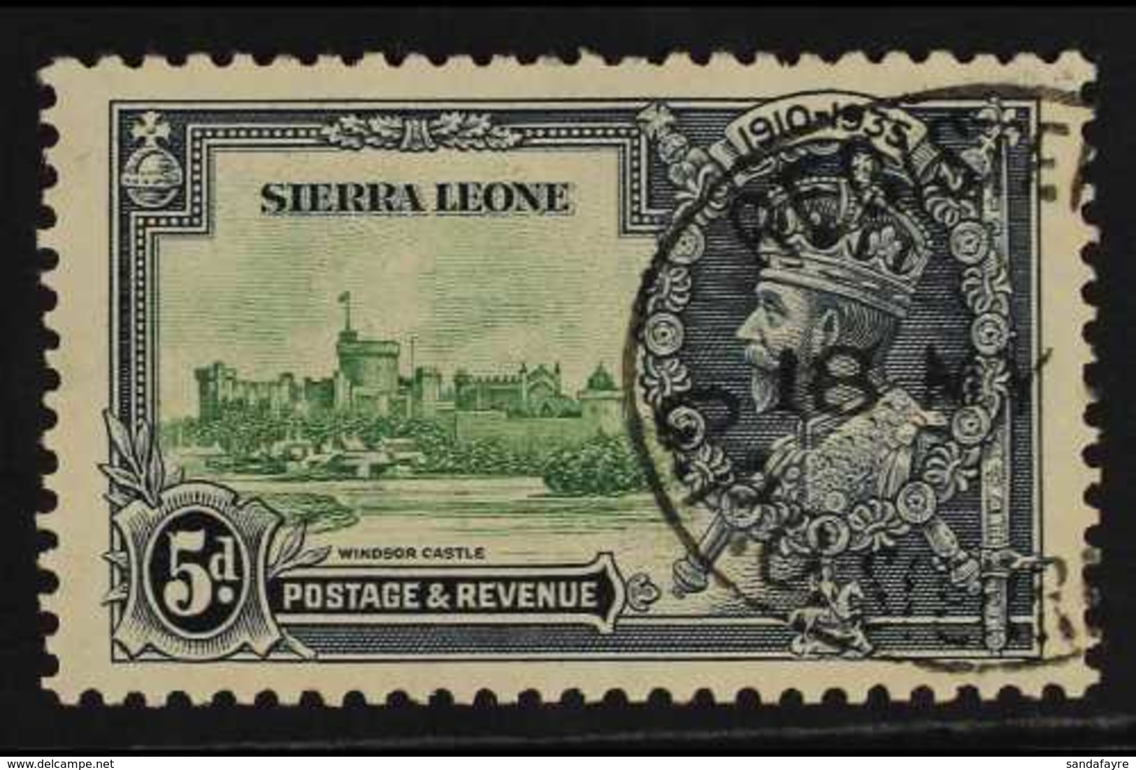 1935 5d Green And Indigo Silver Jubilee, Variety "Extra Flagstaff", SG 183a, Superb Used. For More Images, Please Visit  - Sierra Leone (...-1960)