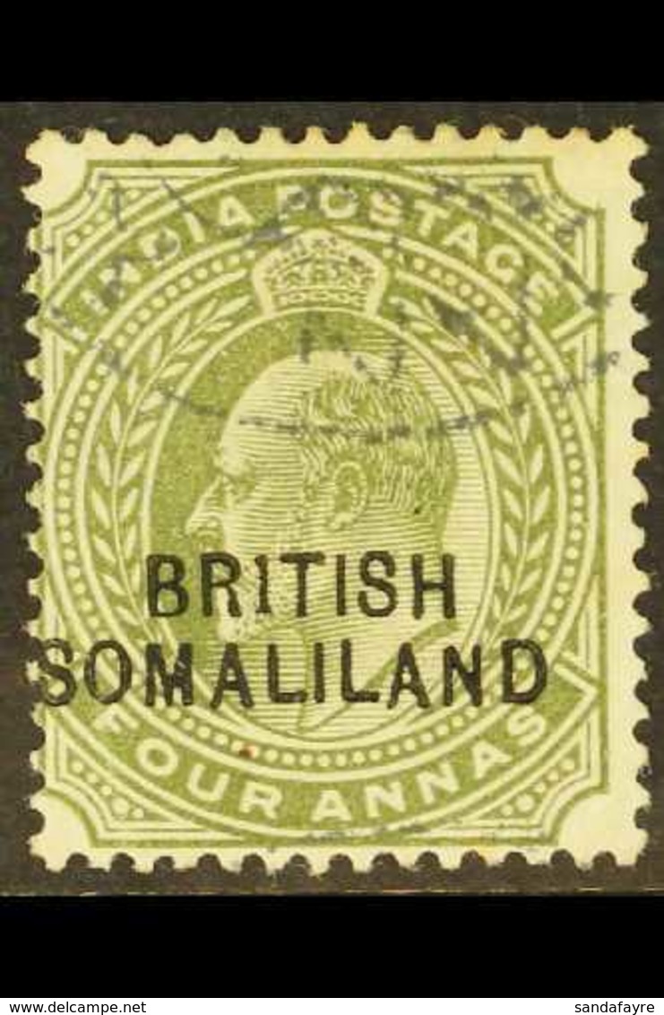 1903 4a Olive "BR1TISH", SG 29a, Fine Used. For More Images, Please Visit Http://www.sandafayre.com/itemdetails.aspx?s=6 - Somaliland (Protettorato ...-1959)
