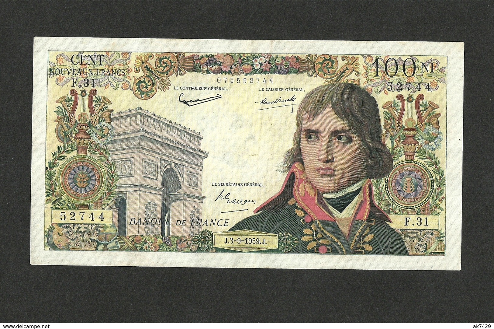 FRANCE 100 NOUVEAUX FRANCS 1959 *BONAPARTE* PICK # 144a NICE VF+ - 100 NF 1959-1964 ''Bonaparte''