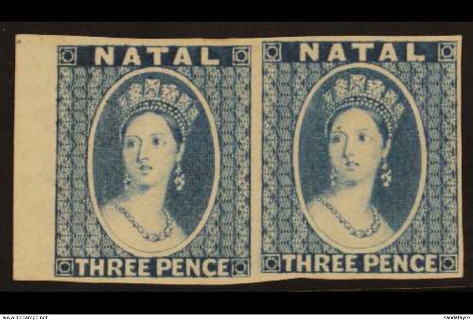 NATAL 1862 3d Blue Ungummed IMPERF. PROOF PAIR With Small Star Wmk (see Note After SG 15), Superb With Full Margins And  - Non Classificati