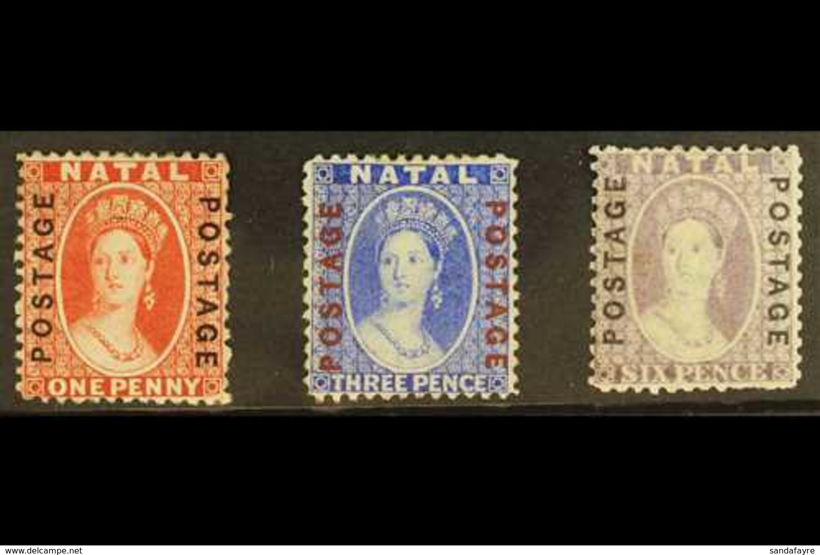 NATAL 1870-73 1d Bright Red, 3d Bright Blue, And 6d Mauve With "POSTAGE / POSTAGE" Vertical Overprints, SG 60/62, Mint W - Ohne Zuordnung