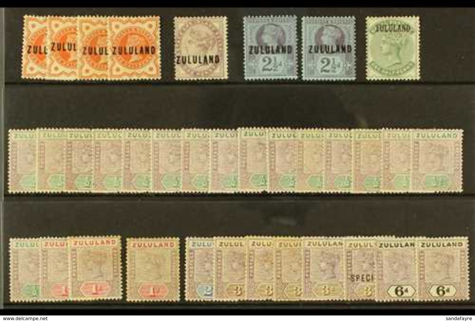 ZULULAND 1888-1896 DUPLICATED MINT HOARD On A Stock Card. Includes 1888-93 GB Opt'd Range To 2½d, Natal Opt'd ½d With St - Ohne Zuordnung