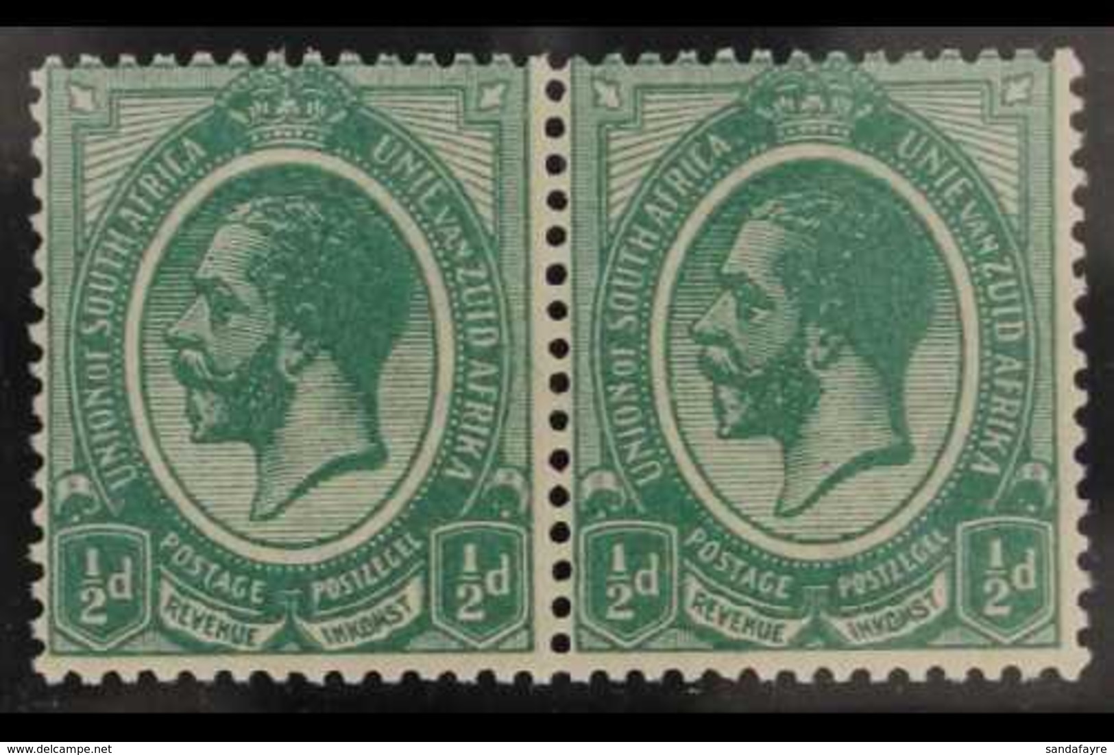 1913-24 ½d DARK MOSSY GREEN, Horizontal Pair, SACC 2e, Never Hinged Mint, Certificate Accompanies. Rare & Distinct Shade - Non Classificati