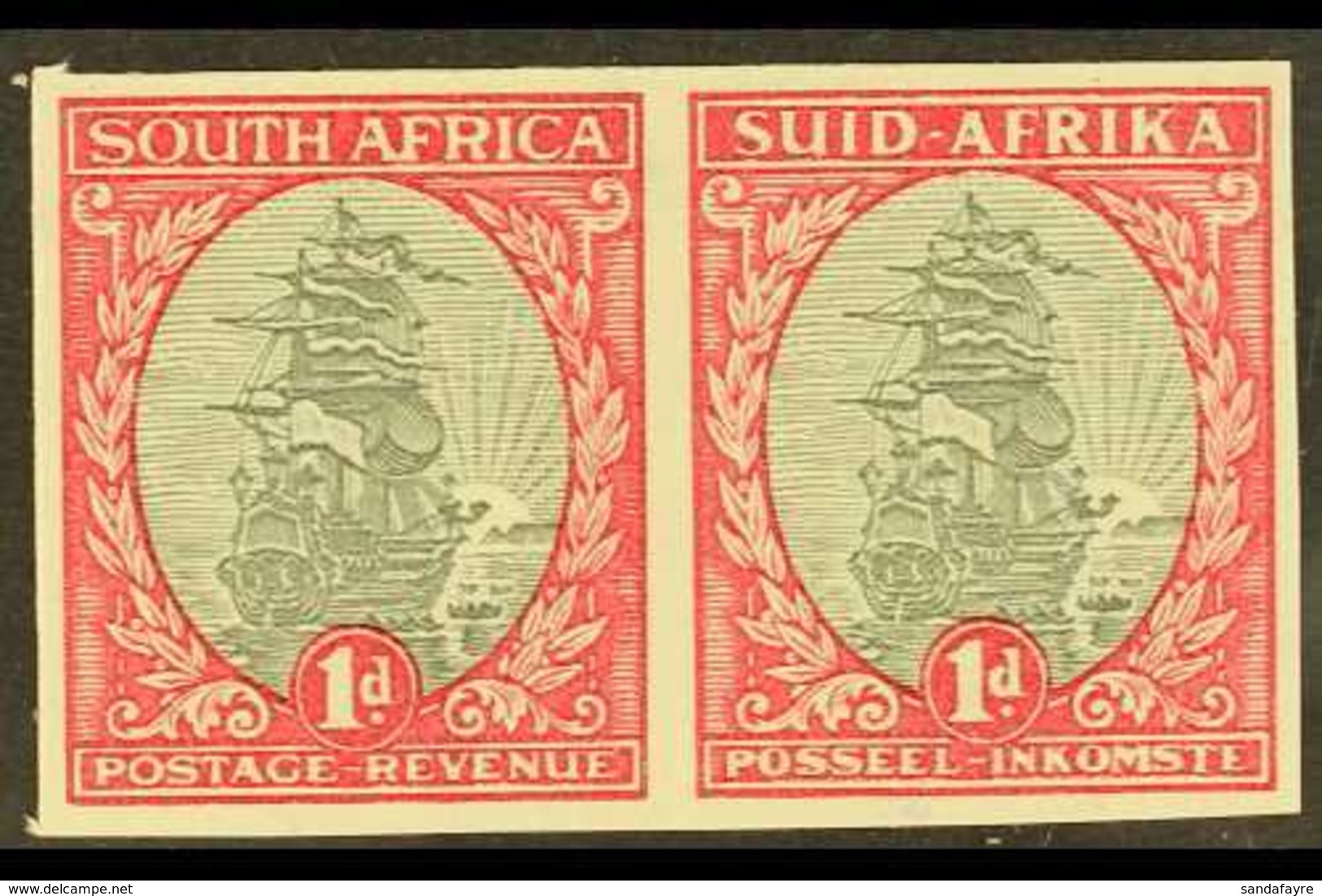1933-38 1d Grey & Carmine Ship, IMPERFORATE PAIR (wmk Inverted), SG 56a, Never Hinged Mint. Very Fine. For More Images,  - Unclassified