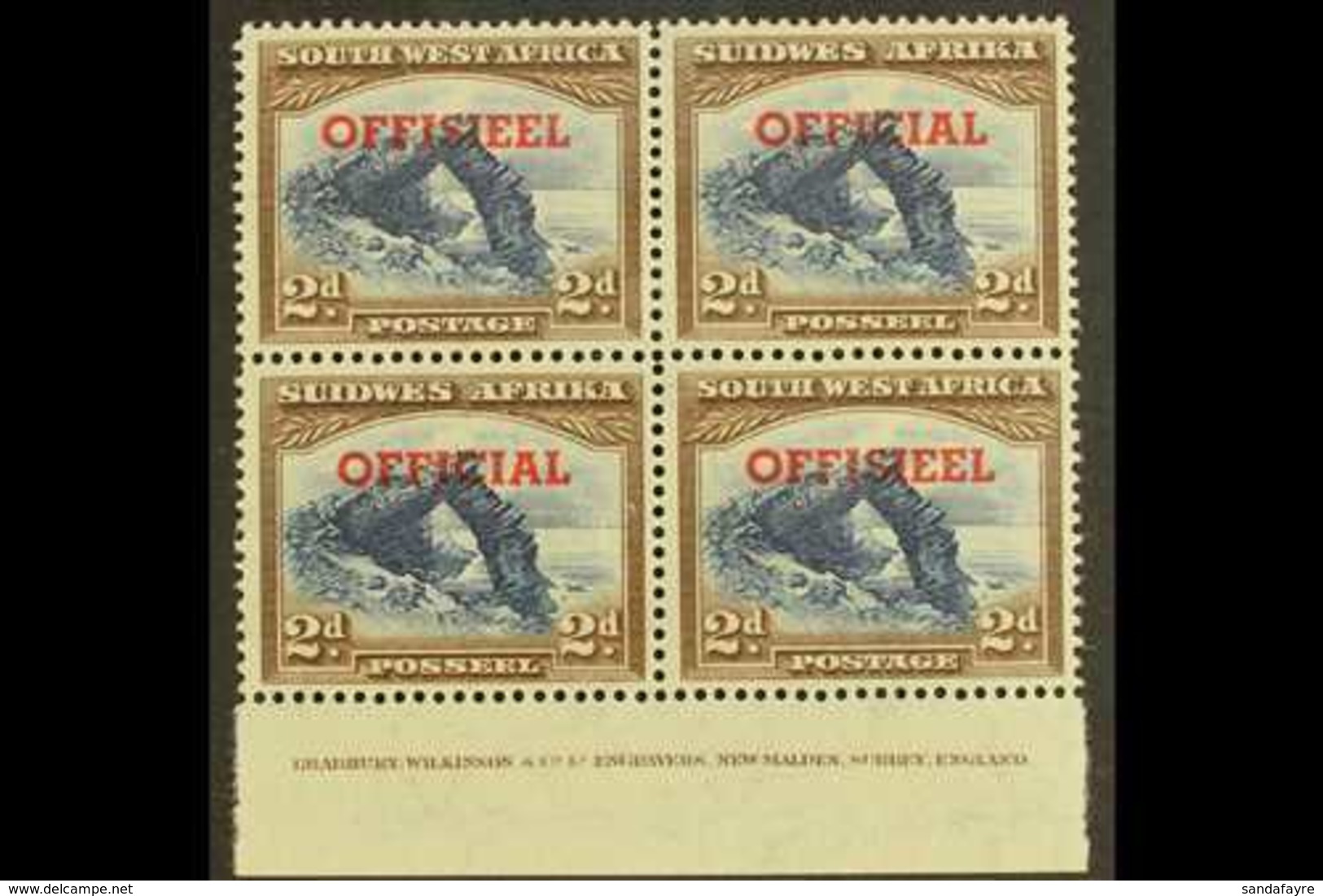 OFFICIAL 1951-2 2d TRANSPOSED OVERPRINTS In An Imprint Block Of Four, SG O26a, Top Pair Lightly Hinged, Lower Pair Never - Südwestafrika (1923-1990)