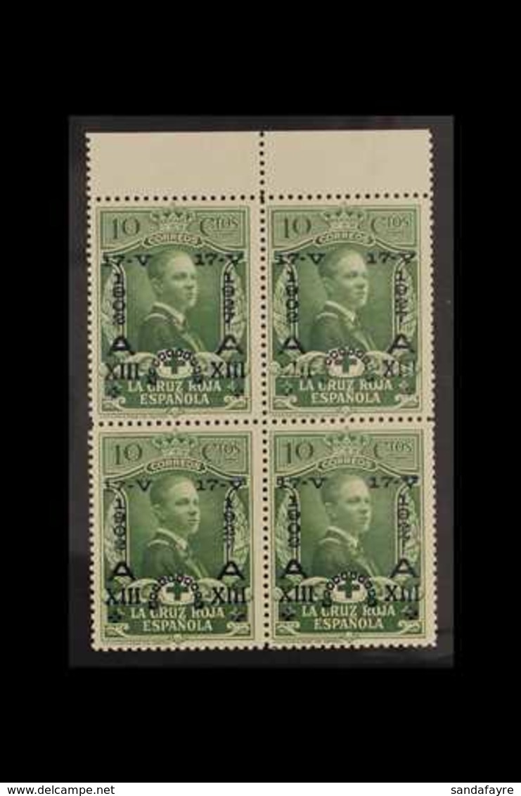 1927 25th Anniversary Of Coronation 10c Green (Edifil 352, Mi 325, Sc B22, SG 420), Upper Marginal BLOCK OF FOUR Very Fi - Sonstige & Ohne Zuordnung