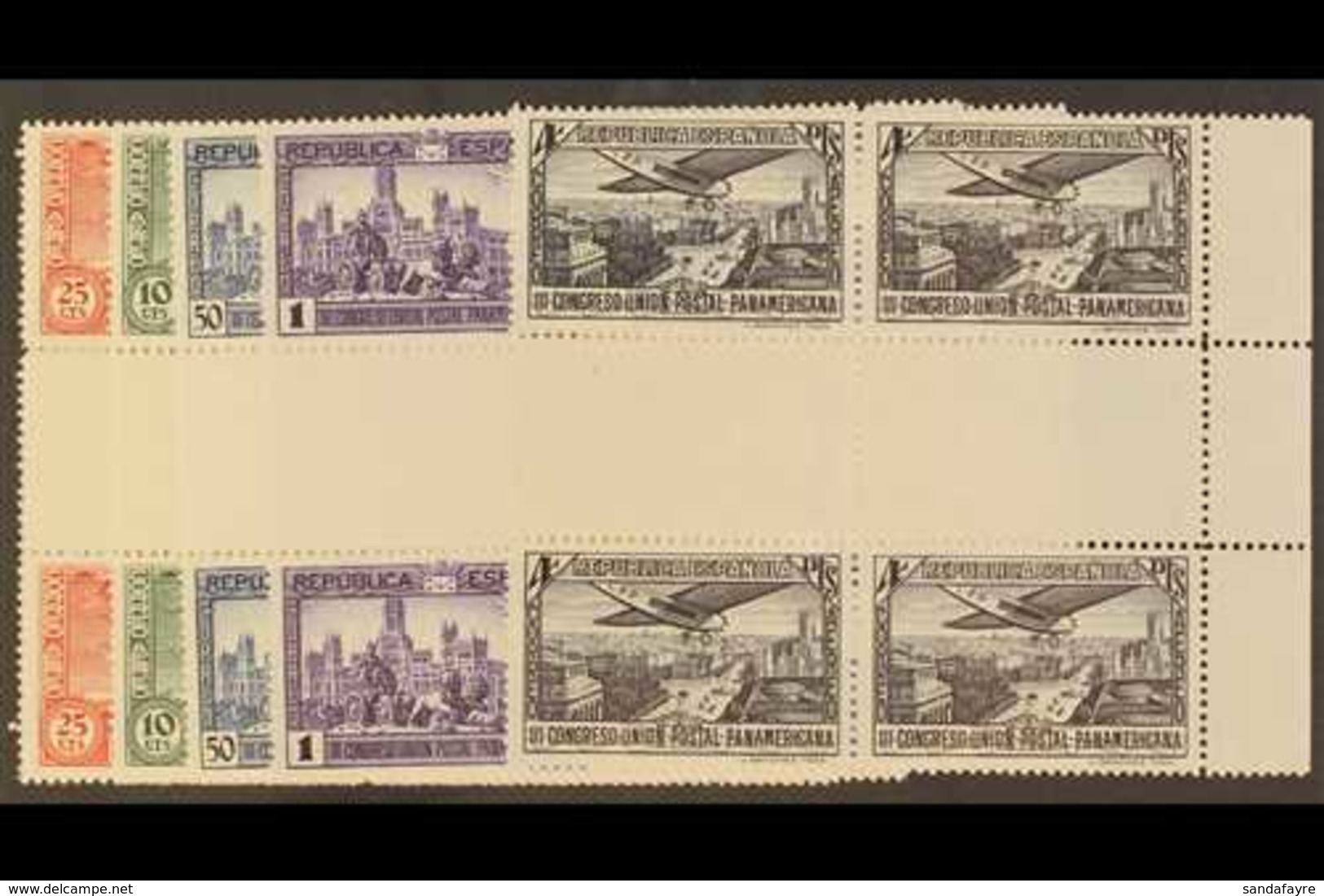 1931 Air Third Pan-Am Postal Union Congress Set Complete, SG 707/712 (Edifil 614/619) Never Hinged Mint GUTTER BLOCKS OF - Altri & Non Classificati