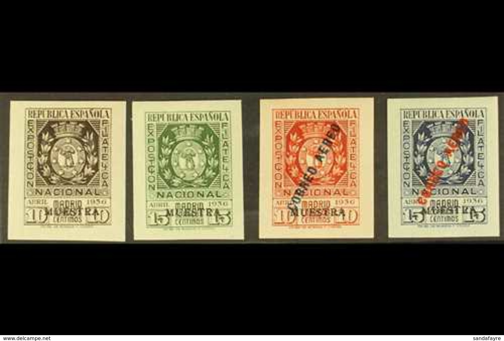 1936 Philatelic Exhibition Postage & Air Imperf Sets With "MUESTRA" (Specimen) Overprints, Edifil 727M/30M (as SG 817/20 - Altri & Non Classificati