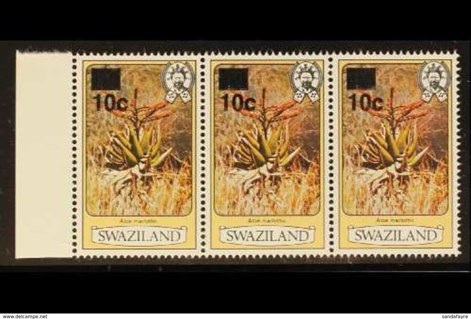 1984 10c On 4c Surcharge Perf 13½ Without Imprint Date, SG 471, Never Hinged Mint Marginal Horizontal STRIP Of 10, Fresh - Swasiland (...-1967)