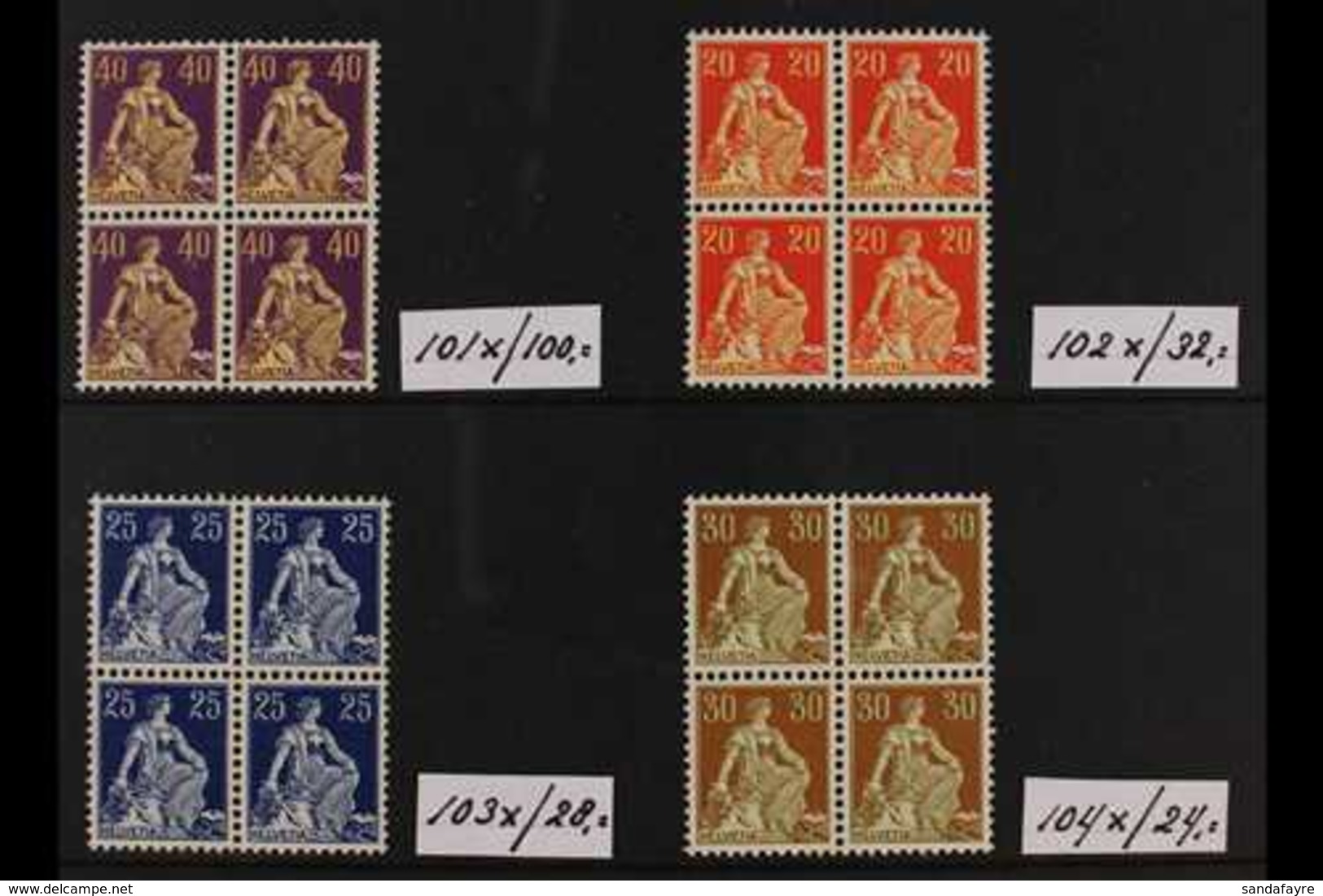 1908 NHM BLOCKS OF 4 SELECTION. A Lovely Fresh Group Of Never Hinged Mint Blocks Of 4 With Values To 50c With Grilled Gu - Altri & Non Classificati