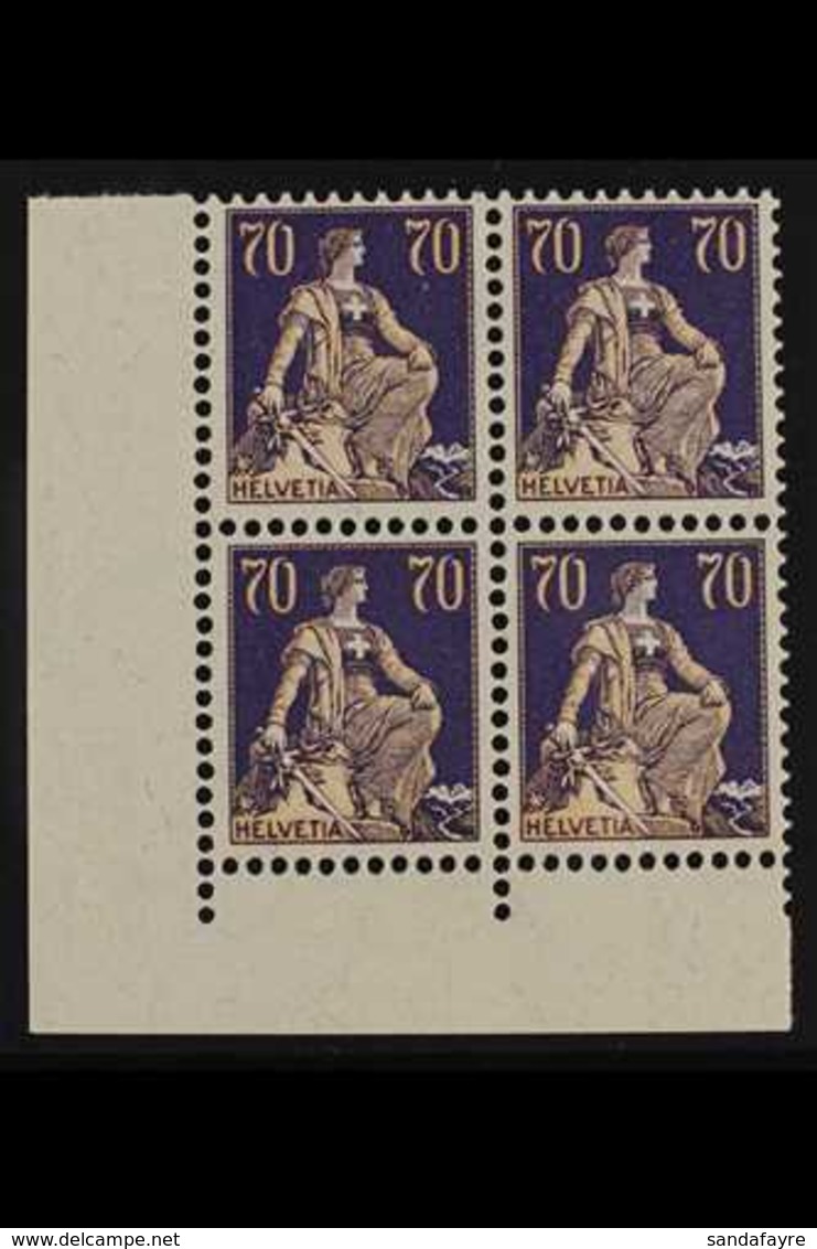 1921-1934 70c Buff & Violet, Smooth Gum, Mi 171x, SG 243, CORNER BLOCK OF 4, Never Hinged Mint (4 Stamps) For More Image - Sonstige & Ohne Zuordnung