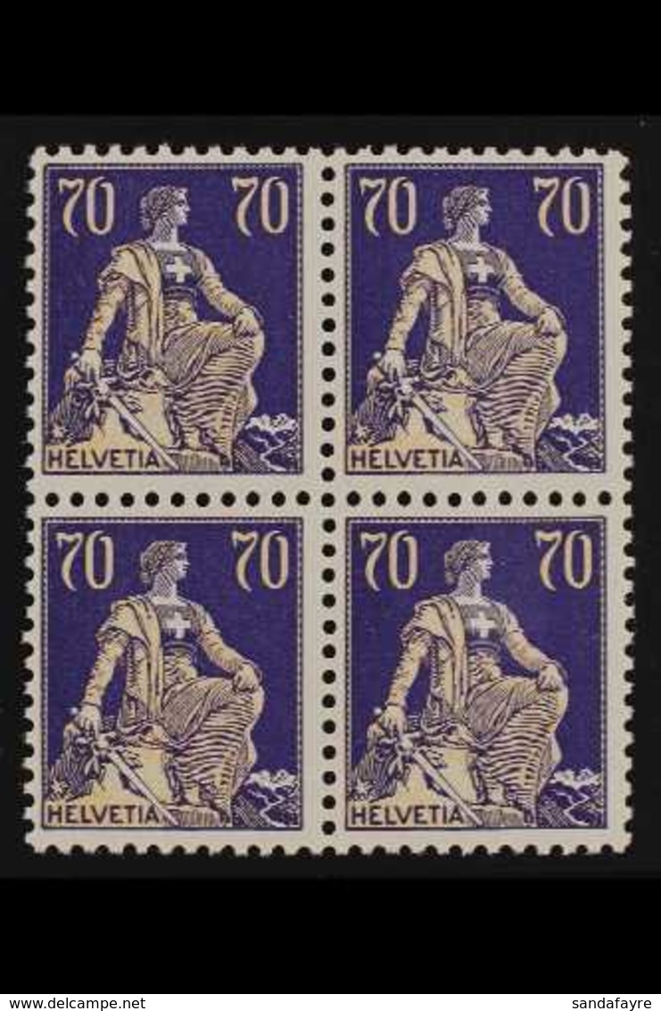 1921-34 70c Buff & Violet "Helvetia", Grilled Gum, Mi 171z, SG 243a,  BLOCK OF 4, Never Hinged Mint (4 Stamps) For More  - Andere & Zonder Classificatie