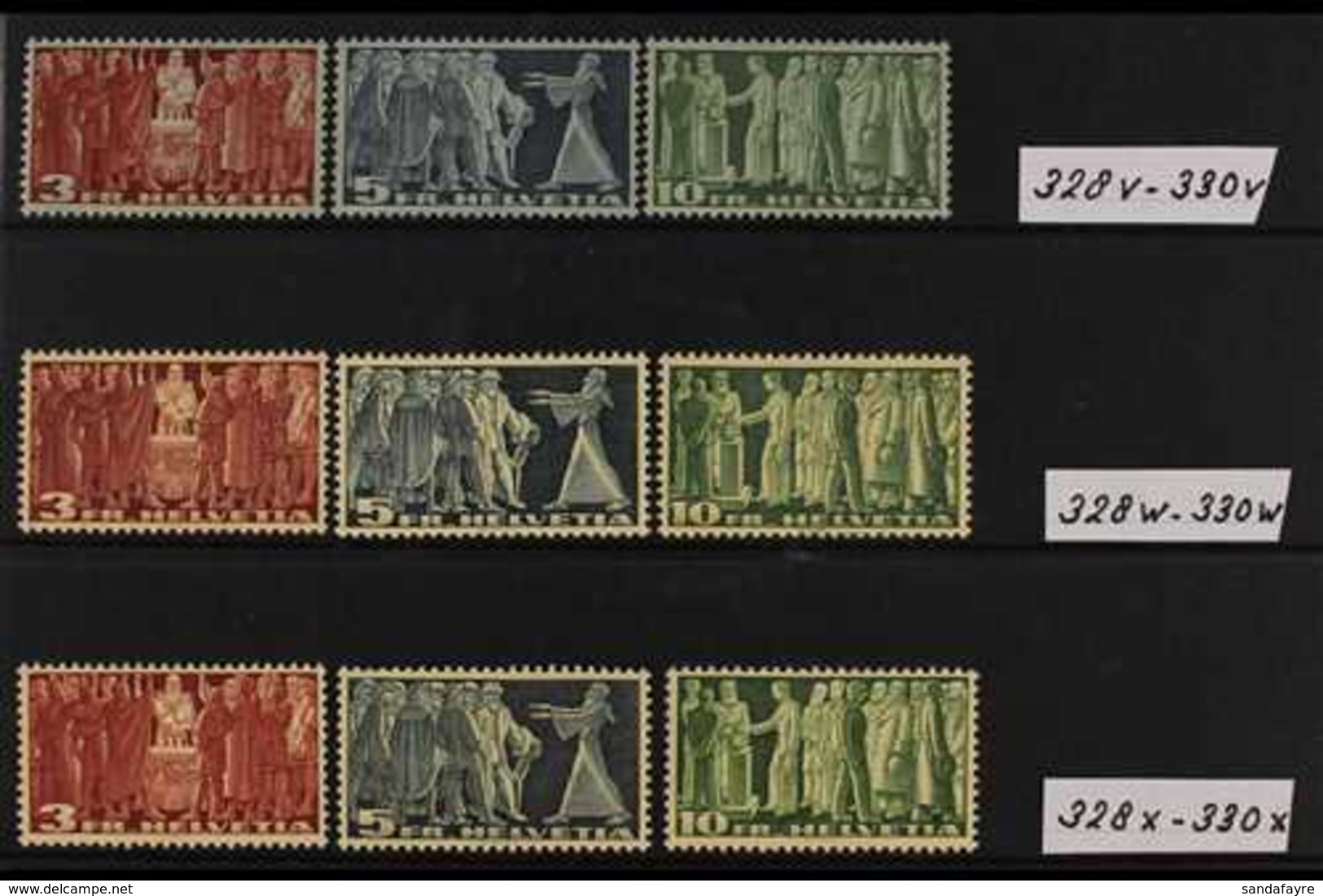 1938-54 FIRST ACT OF PARLIAMENT Complete Sets Of Each Type, Mi 328v330x, SG 388A/90C, Never Hinged Mint (9 Stamps) For M - Other & Unclassified