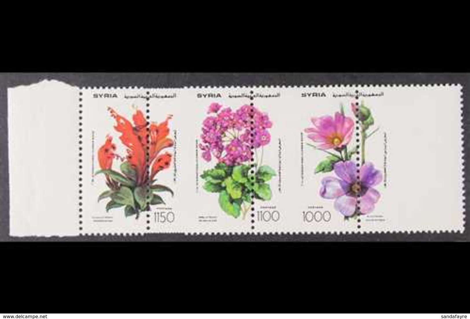 1993 Flower Show Se-tenant Strip Of Three (SG 1869a, Scott 1295), With Dramatic Vertical Perf Shift, Never Hinged Mint.  - Syrien