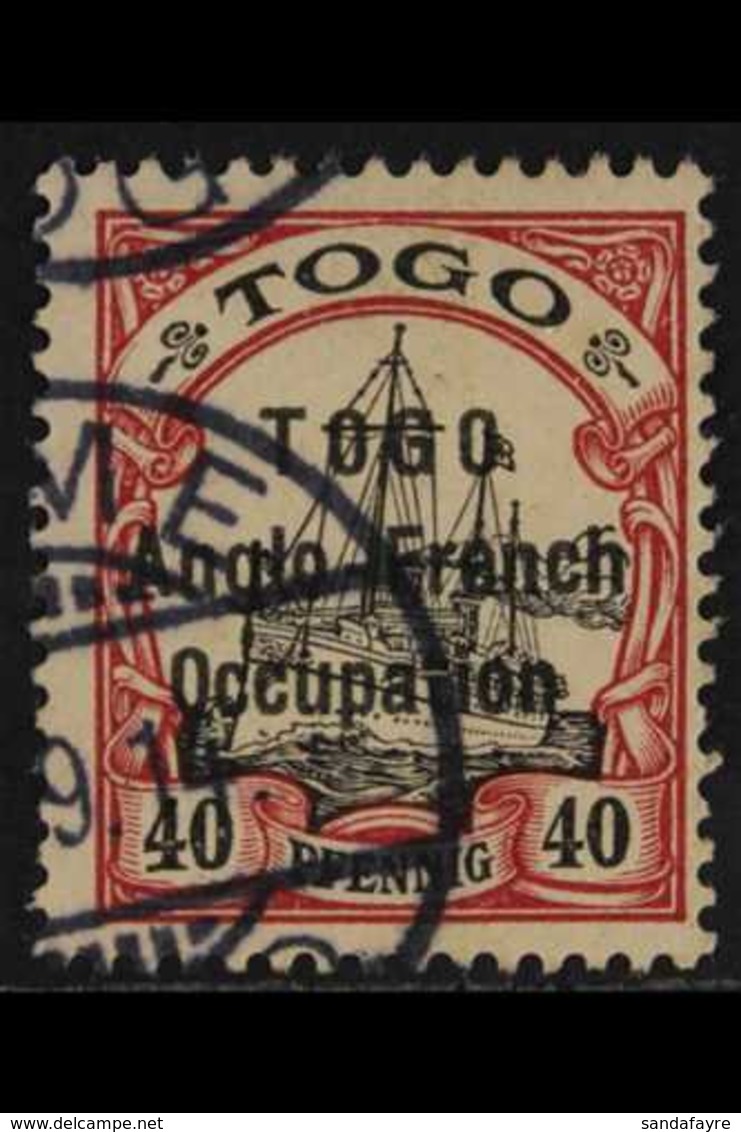 1914 40pf Black And Carmine, 16mm Ovpt With 2mm Spacing, SG H20, Very Fine Used. Scarce Stamp. For More Images, Please V - Altri & Non Classificati