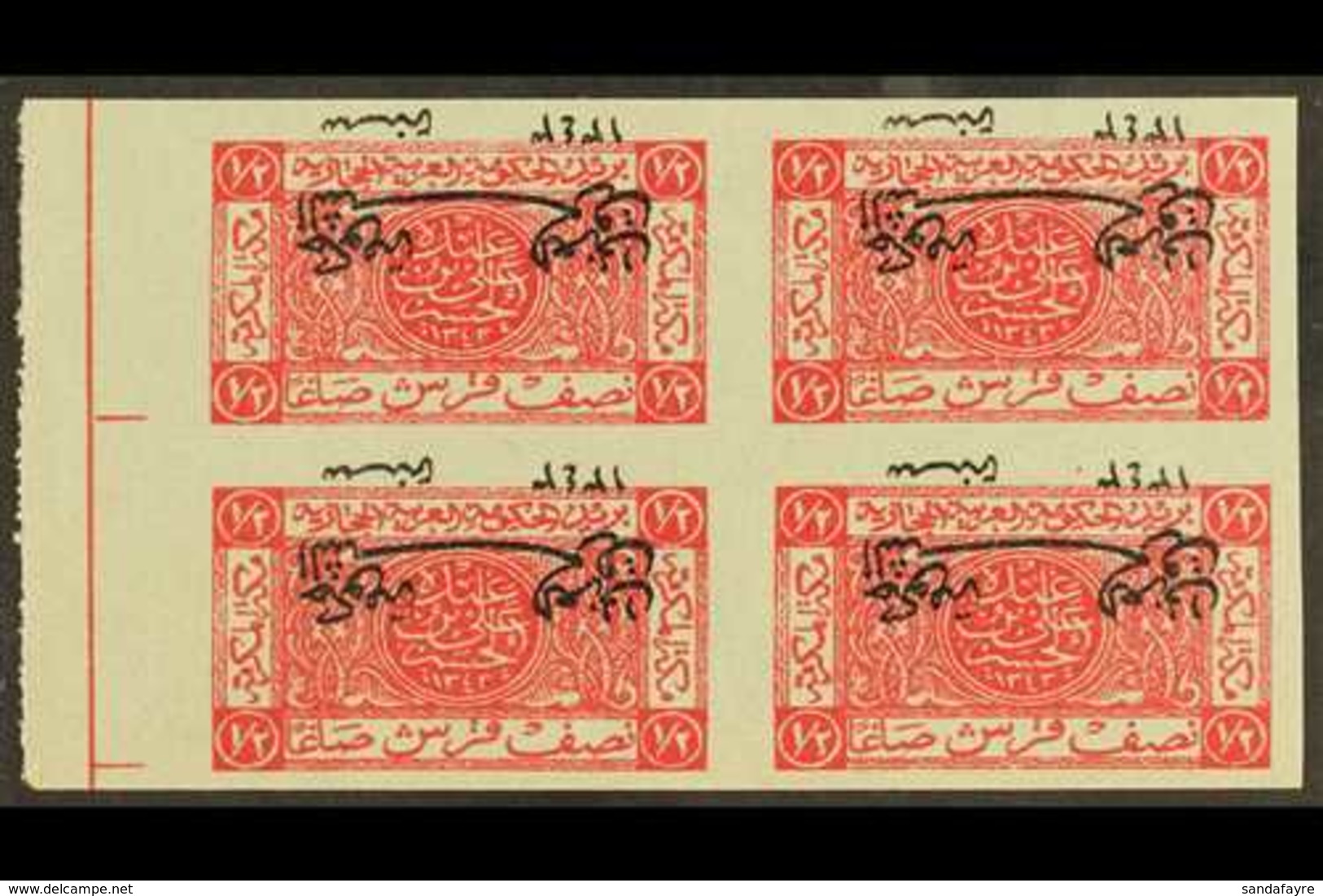 1925 (2 Aug) ½p Carmine IMPERF WITH INVERTED OVERPRINT (as SG 137a) BLOCK OF FOUR On Gummed Paper. For More Images, Plea - Giordania