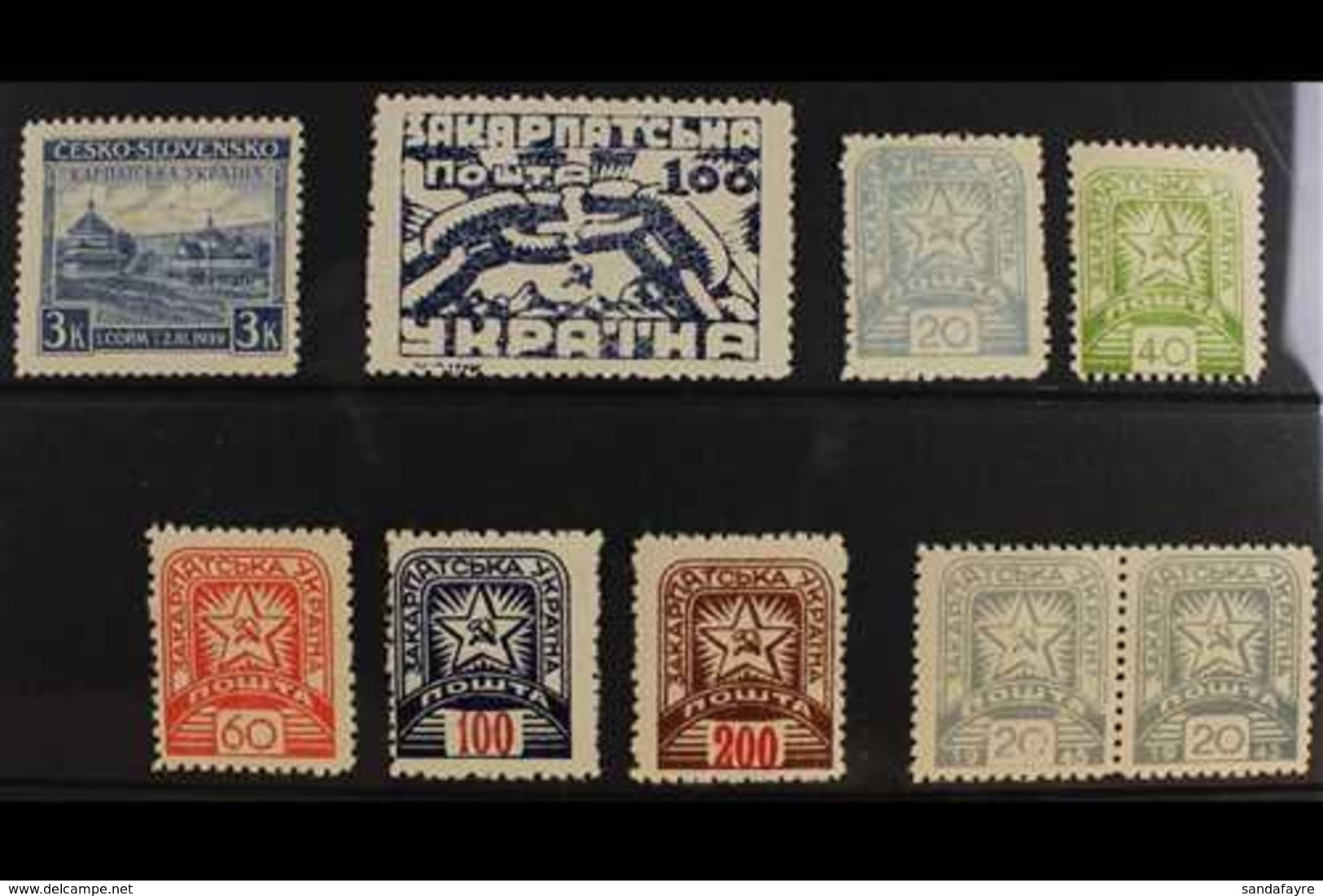 CARPATHO-UKRAINE 1939-1945 Fine Mint Local Stamps, Includes 1939 3k, 1945 (May) 100f, 1945 (June) Set (ex 10f) And 1945  - Ukraine