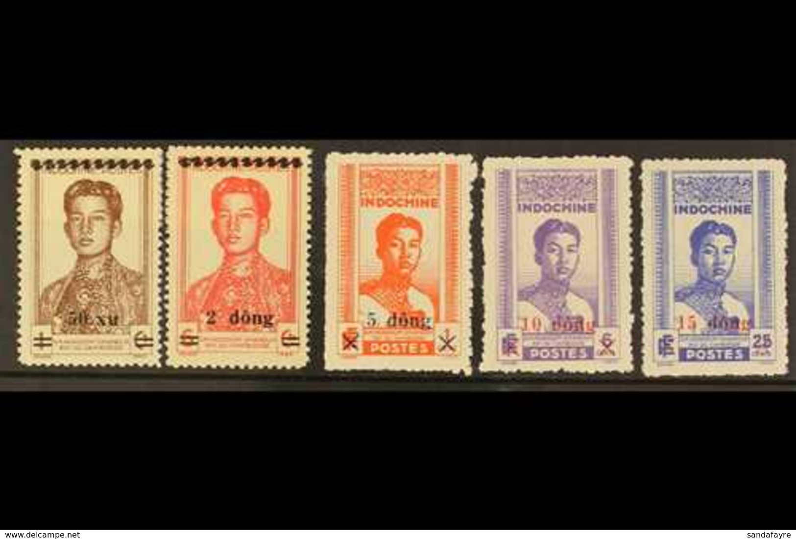 DEMOCRATIC REPUBLIC 1945-6 New Value Surcharges Set Complete, Scott 1L32/33 & 1L 27/29, SG 43/7, Very Fine Mint. (5 Stam - Vietnam