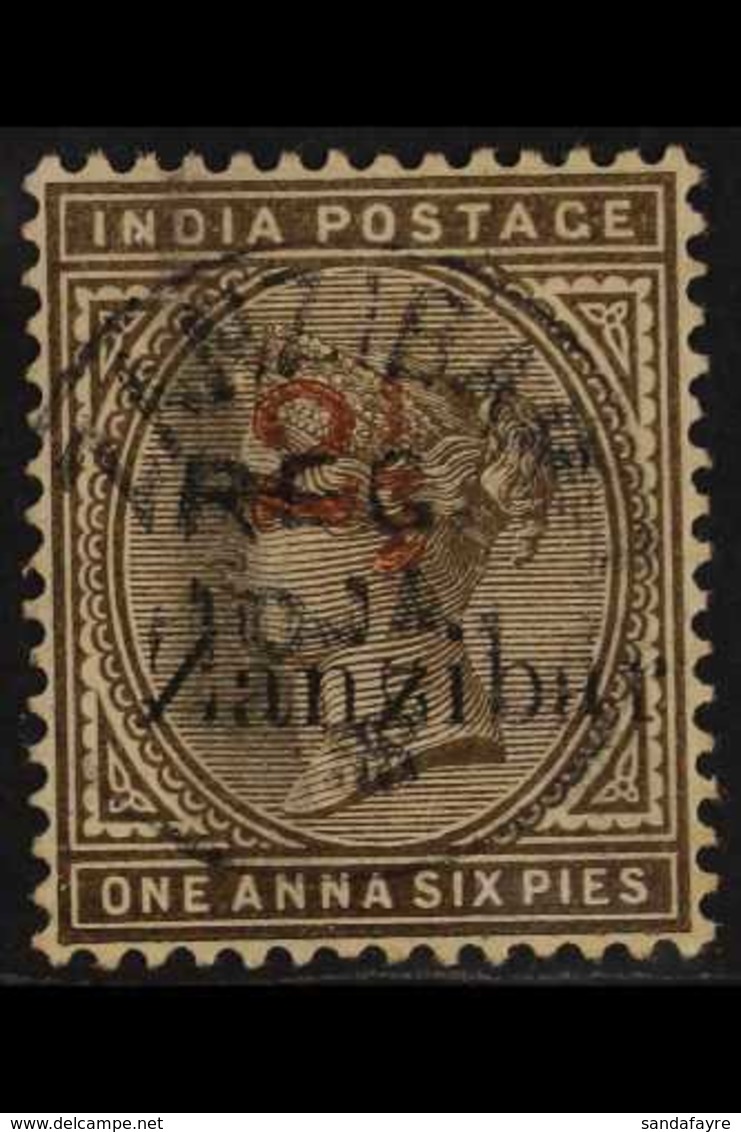 1895-8 "2½" In Red On 1a 6p Sepia, SG 36, Very Fine Used. Scarce Stamp. For More Images, Please Visit Http://www.sandafa - Zanzibar (...-1963)