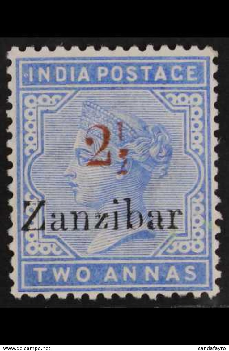 1895-8 "2½" In Red On 2a Dull Blue, SG 38, Very Fine Mint. For More Images, Please Visit Http://www.sandafayre.com/itemd - Zanzibar (...-1963)