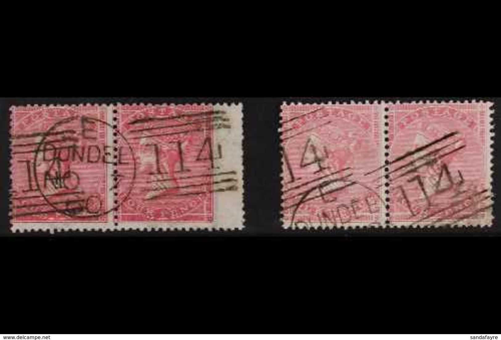 1855-57 Wmk Large Garter 4d Rose-carmine And 4d Rose, SG 66 & SG 66a, HORIZONTAL PAIRS, Both With Fine DUNDEE Duplex Pos - Sonstige & Ohne Zuordnung