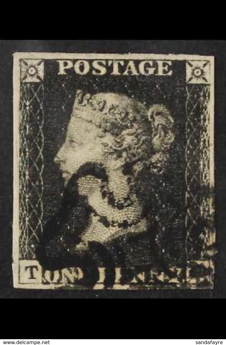 1840 1d Black 'TB' Plate 5, SG 2, Used With 4 Clear Margins & Black MC Cancellation Which Leaves The Profile Clear. An A - Ohne Zuordnung