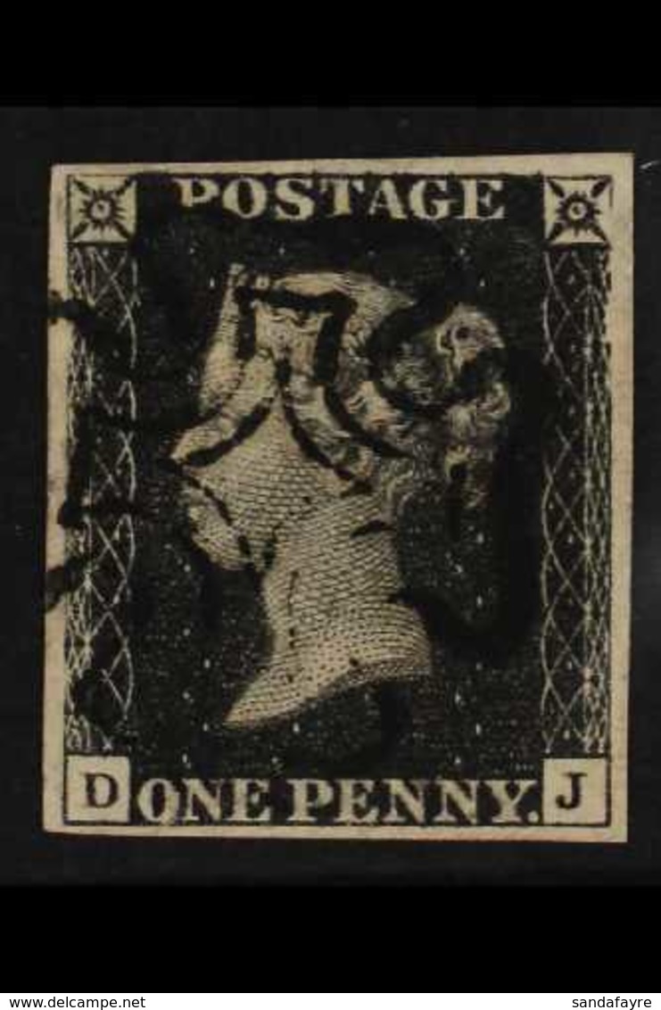 1840 1d Black 'DJ' Plate 7 With The "O" Flaw, SG 2, Very Fine Used With Nice Black Maltese Cross Cancel, Four Good To La - Unclassified