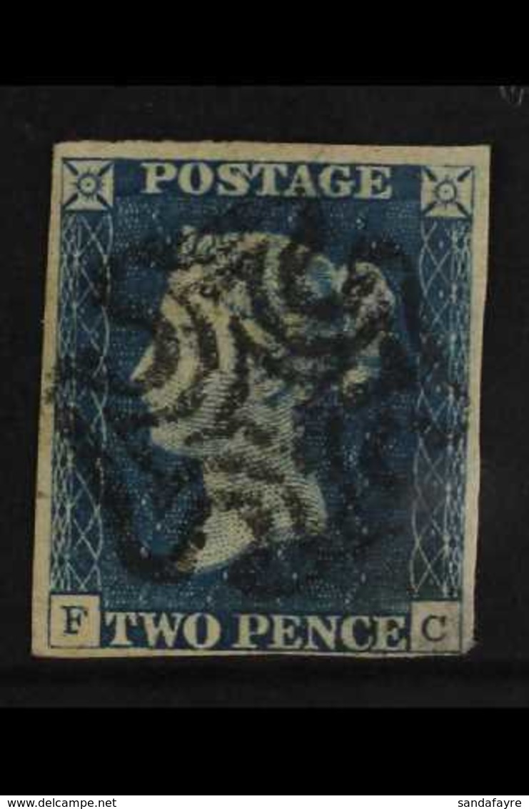 1840 2d Blue "FC", Four Close To Good Margins And Neat Central Maltese Cross In Black, Thinned At Lower Right Corner. Fo - Other & Unclassified