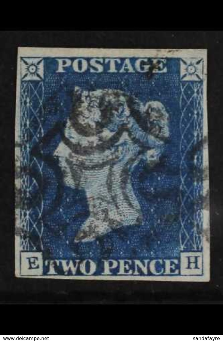 1840 2d Blue "E H" Plate 1, SG 5, Fine Used With Black Maltese Cross Cancels, Four Good To Large Margins, Repaired Pin H - Sonstige & Ohne Zuordnung