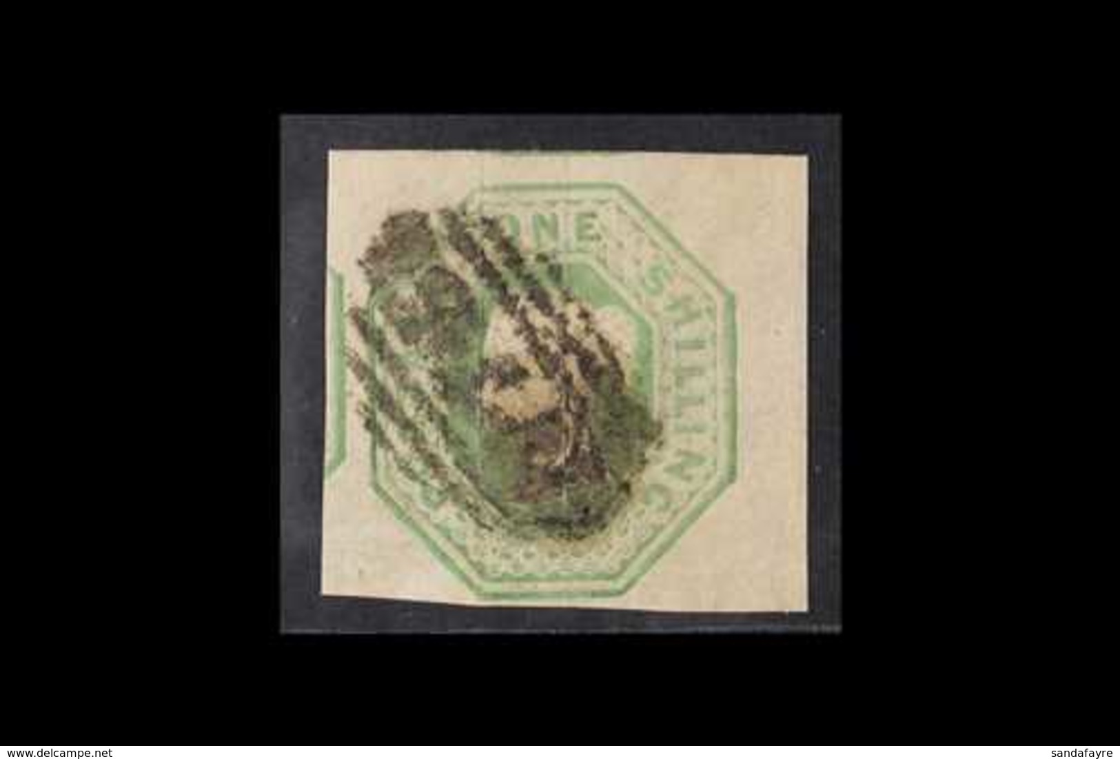 1847-54 1s Pale Green Die 1 Embossed, SG 54, Good Used With Four Good To Huge Margins, Portions Of Adjoining Stamps At L - Other & Unclassified