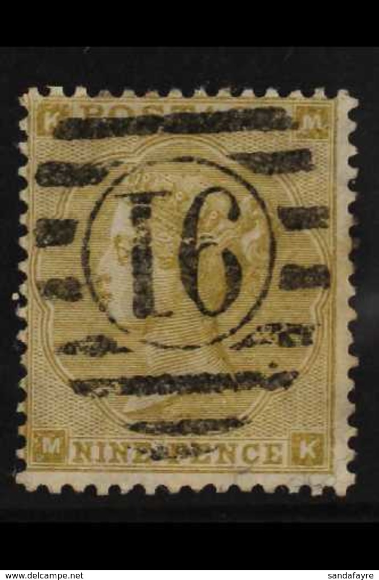 1862-64 9d Straw, Small Corner Letters, SG 87, Very Fine Used With Neat Central Numeral Cancel, Good Colour And Perfs.   - Sonstige & Ohne Zuordnung