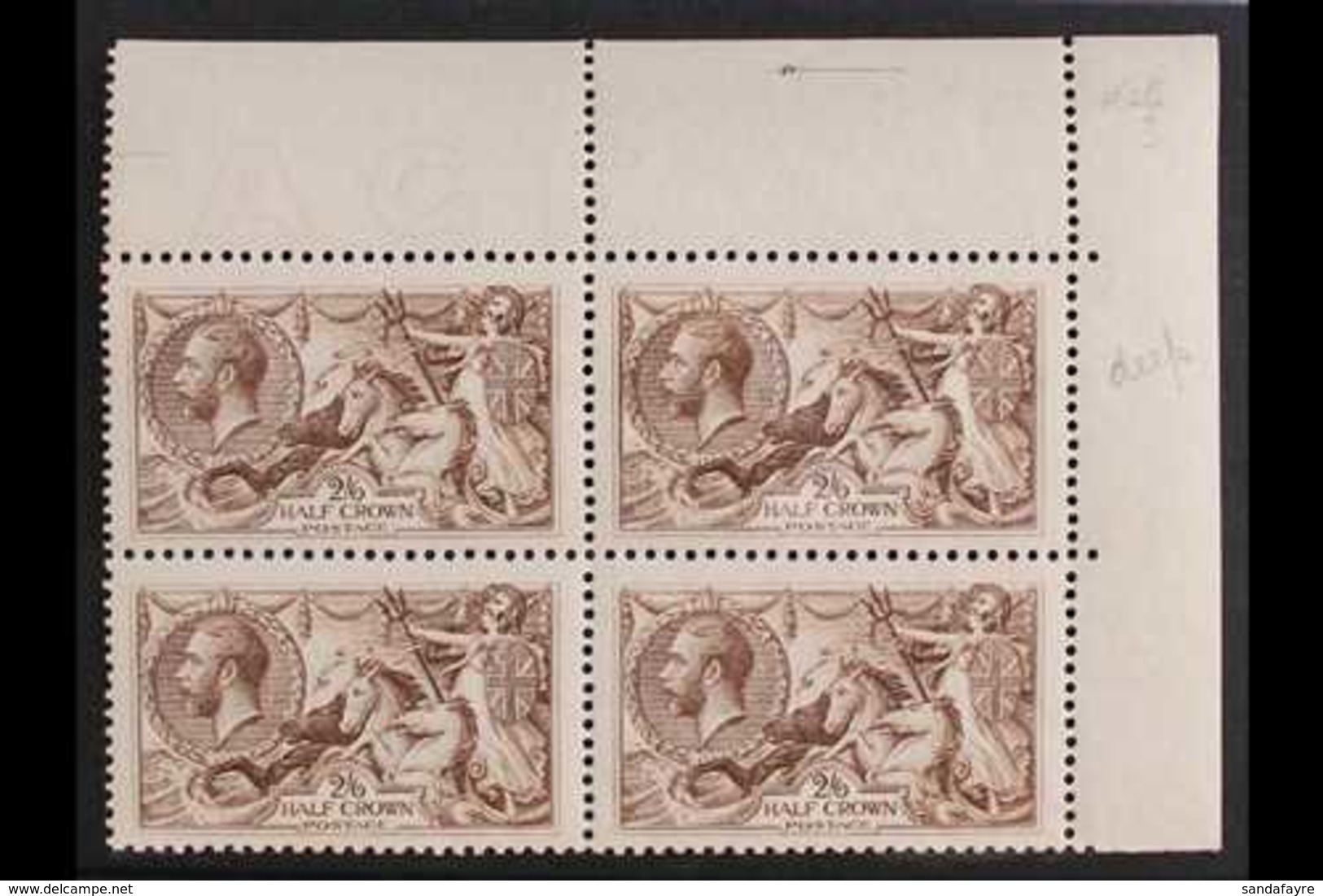 1918-19 2s6d Chocolate-brown Bradbury Seahorse, SG 414, Superb Never Hinged Mint BLOCK OF FOUR From The Upper-right Corn - Ohne Zuordnung