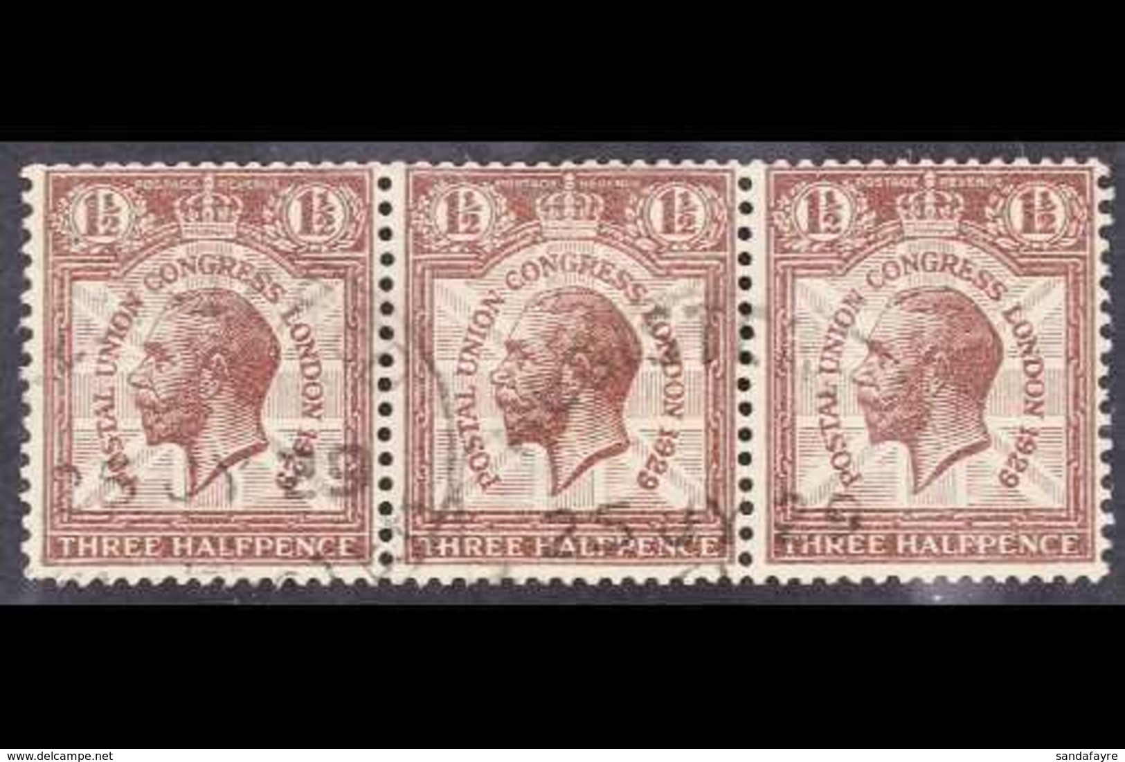 1929 1½d Purple-brown PUC Wmk Sideways, SG 436a, Very Fine Used STRIP OF THREE For More Images, Please Visit Http://www. - Unclassified