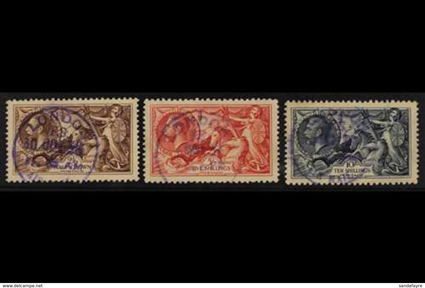 1934 Re-engraved Seahorses Set, SG 450/452, Each With Neat Violet London F.S. Air Mail Cds, A Scarce And Unusual Set. (3 - Ohne Zuordnung