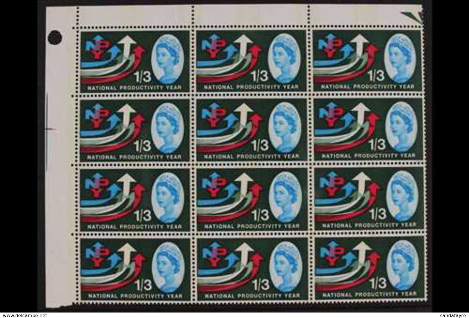 1962 1s3d National Productivity Year Phosphor, SG 633p, Never Hinged Mint Upper Left Corner BLOCK Of 12 (3x4) With Four  - Altri & Non Classificati