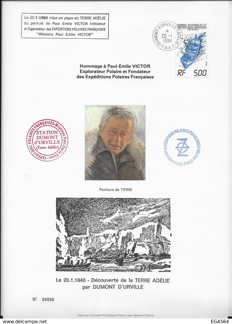 TAAF - Encart Découverte De La TERRE ADELIE Le  20.1.1840 - Tirage 25 Exemplaires. - Covers & Documents