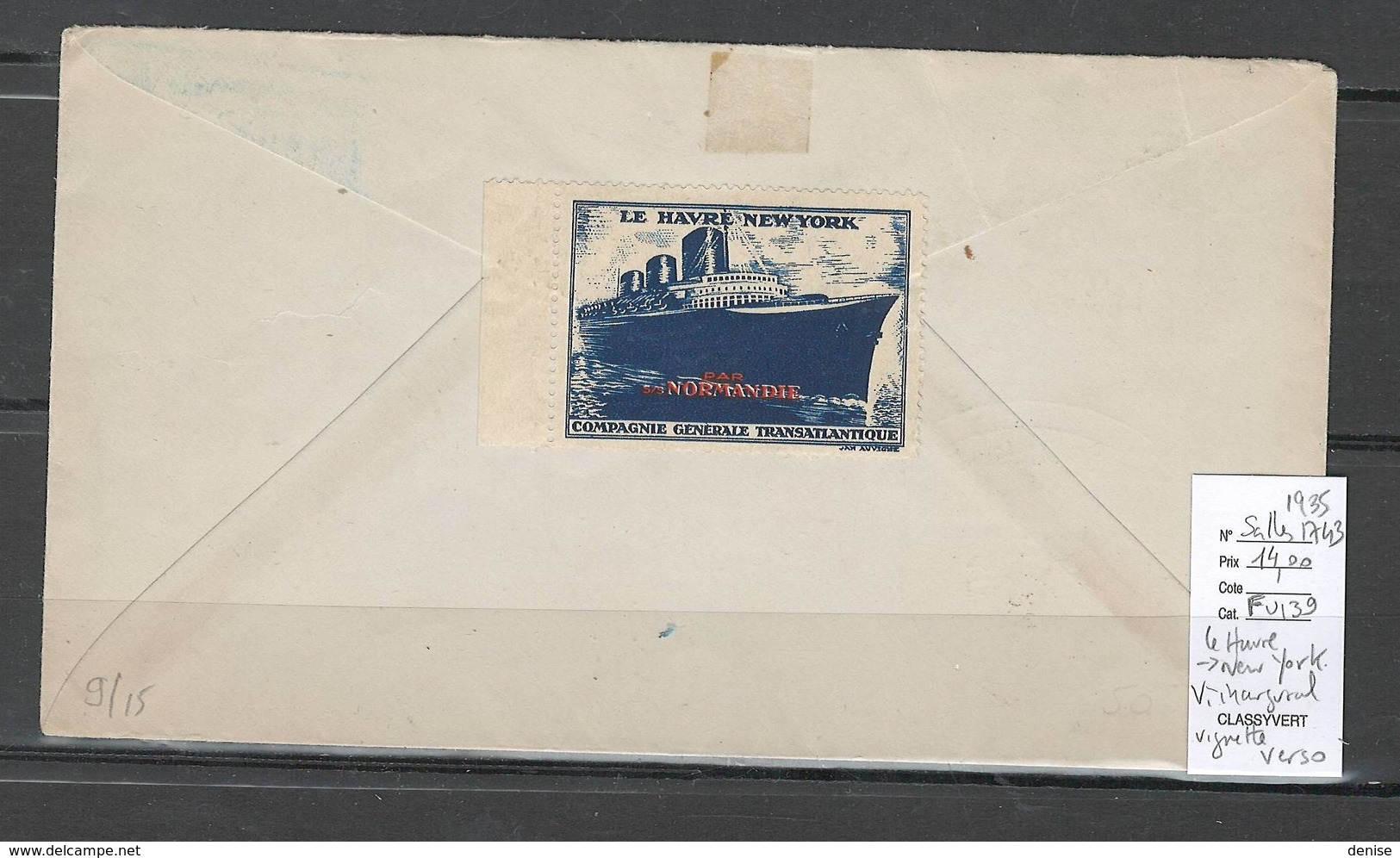 France -Lettre  New York Au Havre C  - 1935 - Voyage Inaugural Normandie - Poste Maritime