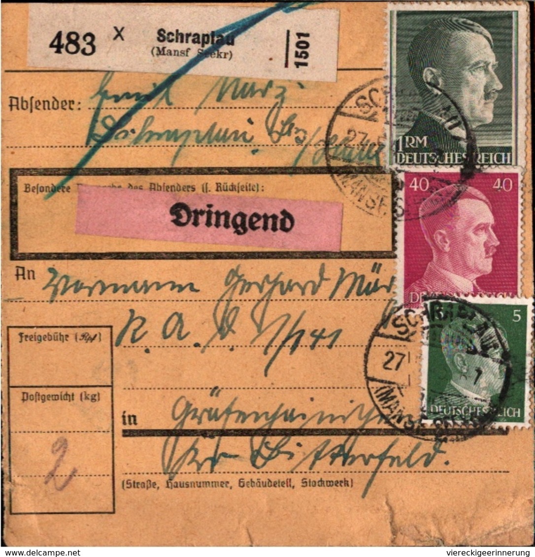 ! 1943 Paketkarte Deutsches Reich, Schraplau Im Mansfelder Seekreis N. Gräfenhainichen, Reichsarbeitsdienst, R.A.D.Lager - Cartas & Documentos