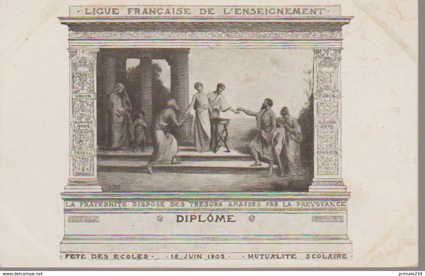 DIPLOME DE LIGUE FRANCAISE DE L ENSEIGNEMENT -16/6/1905 - Ecoles