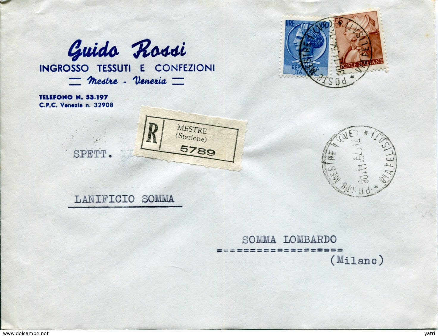 Italia (1964) - Raccomandata Da Mestre - 1961-70: Storia Postale