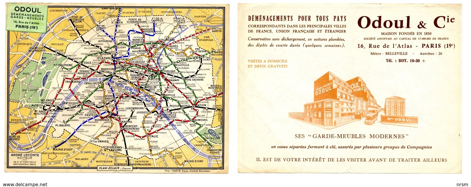 Plan De Métro Paris / Publicité Déménagements ODOUL - Europe