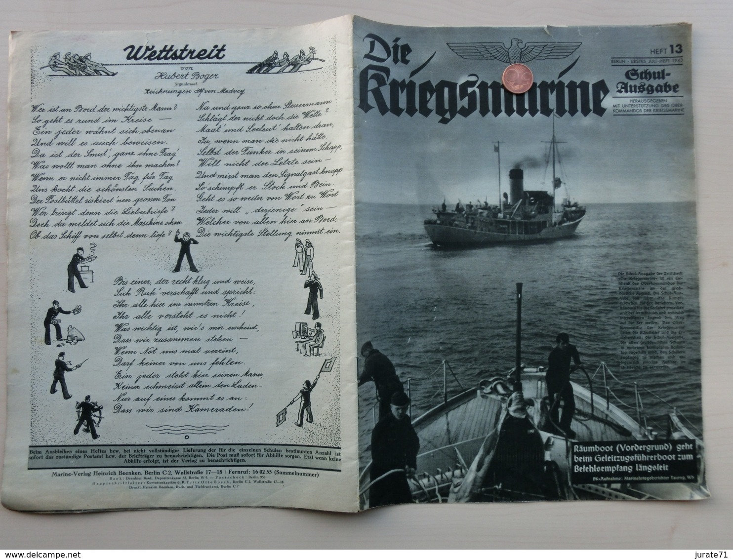 Die Kriegsmarine-Deutsche Marine-Zeitung, No.13 From 1943,old German Navy-Magazine,Schulausgabe - Loisirs & Collections