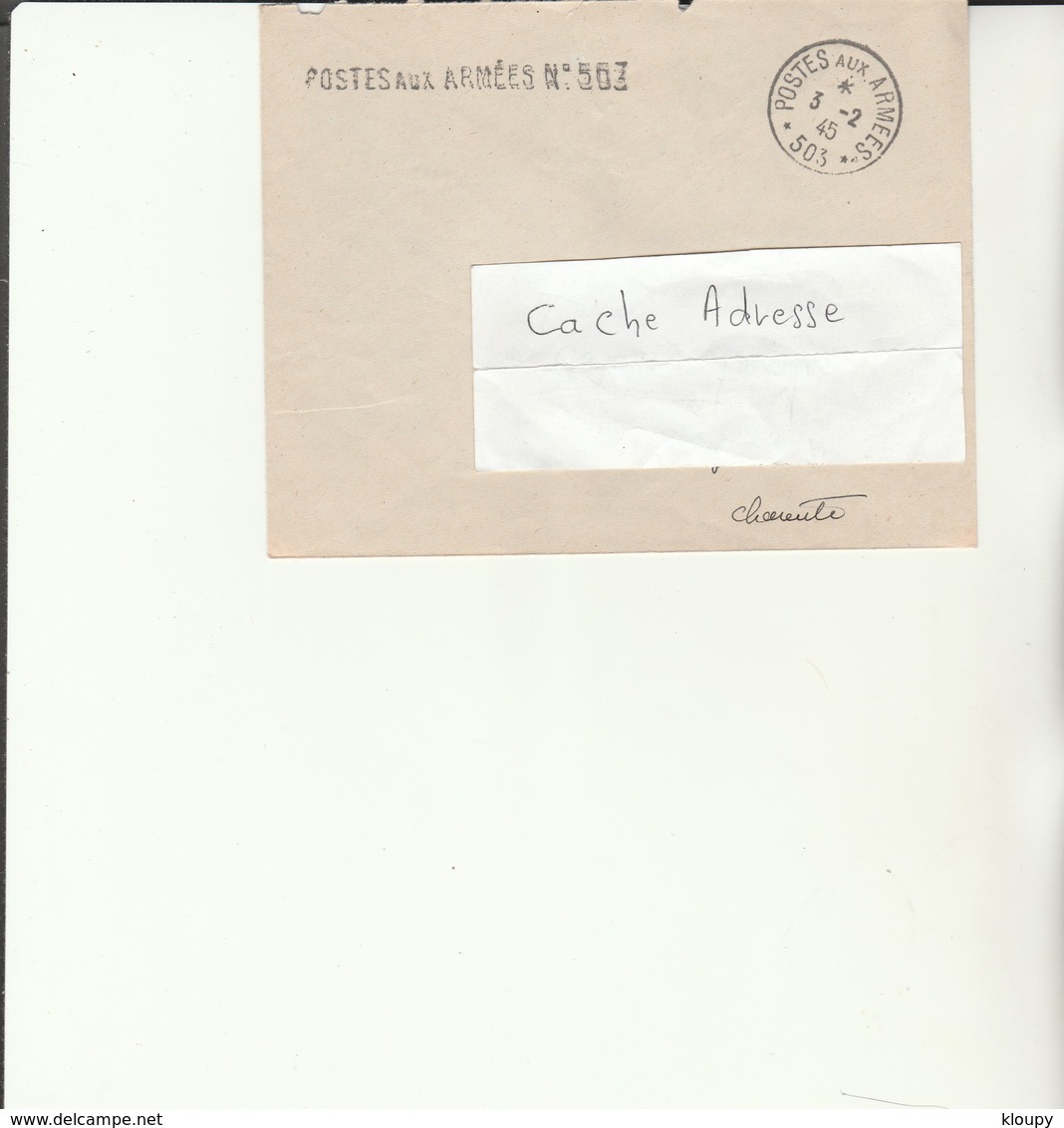H 4 - Enveloppe Avec Cachet Poste Aux Armées N° 503 - Militaire Stempels Vanaf 1900 (buiten De Oorlog)