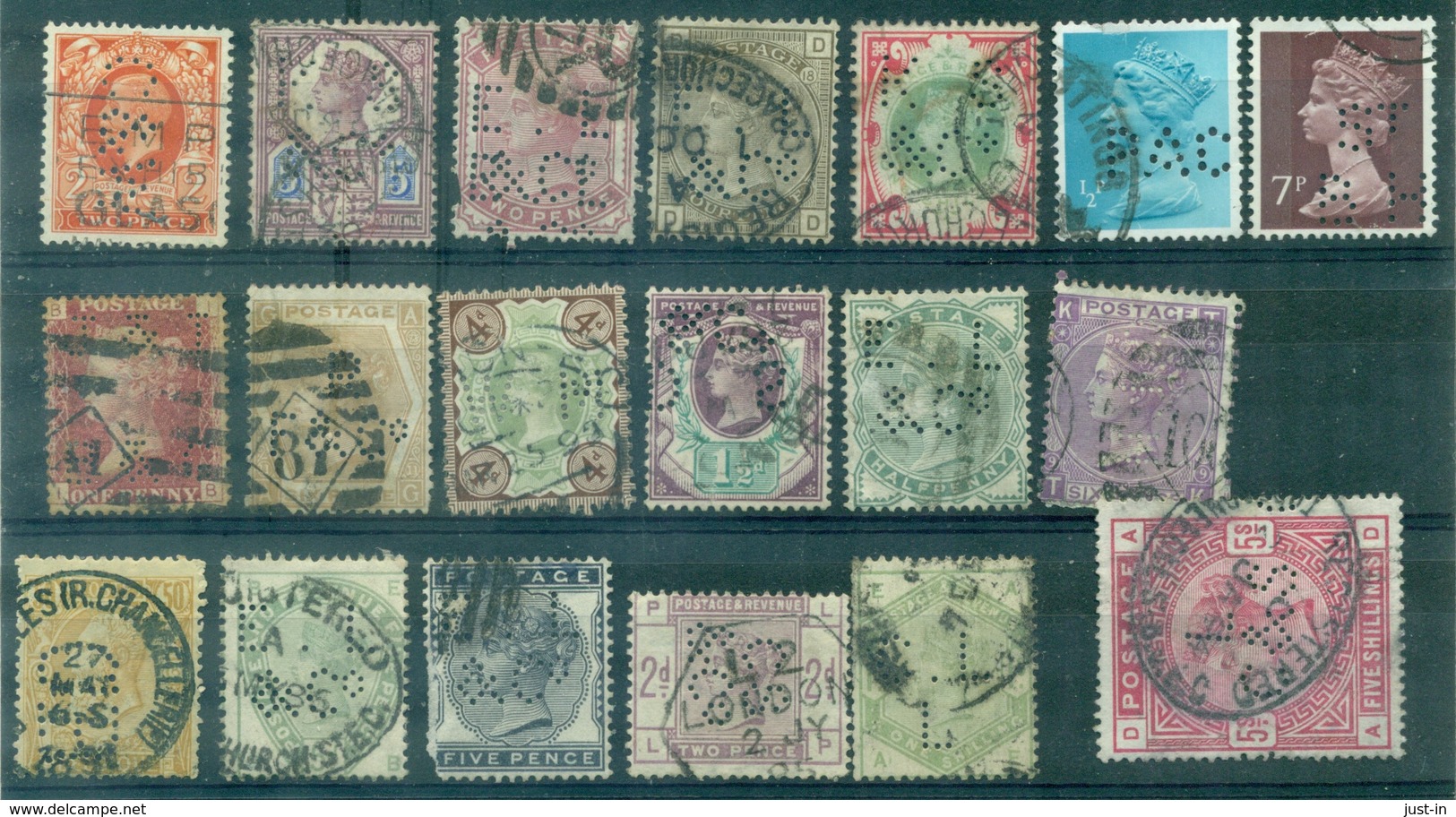 GB 19 Timbres Perforés à étudier - Perfin