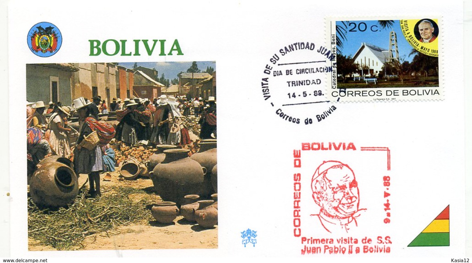 DP00045)Papst Johannes Paul 2., Papstreisenbrief  Bolivien 1988 - Päpste