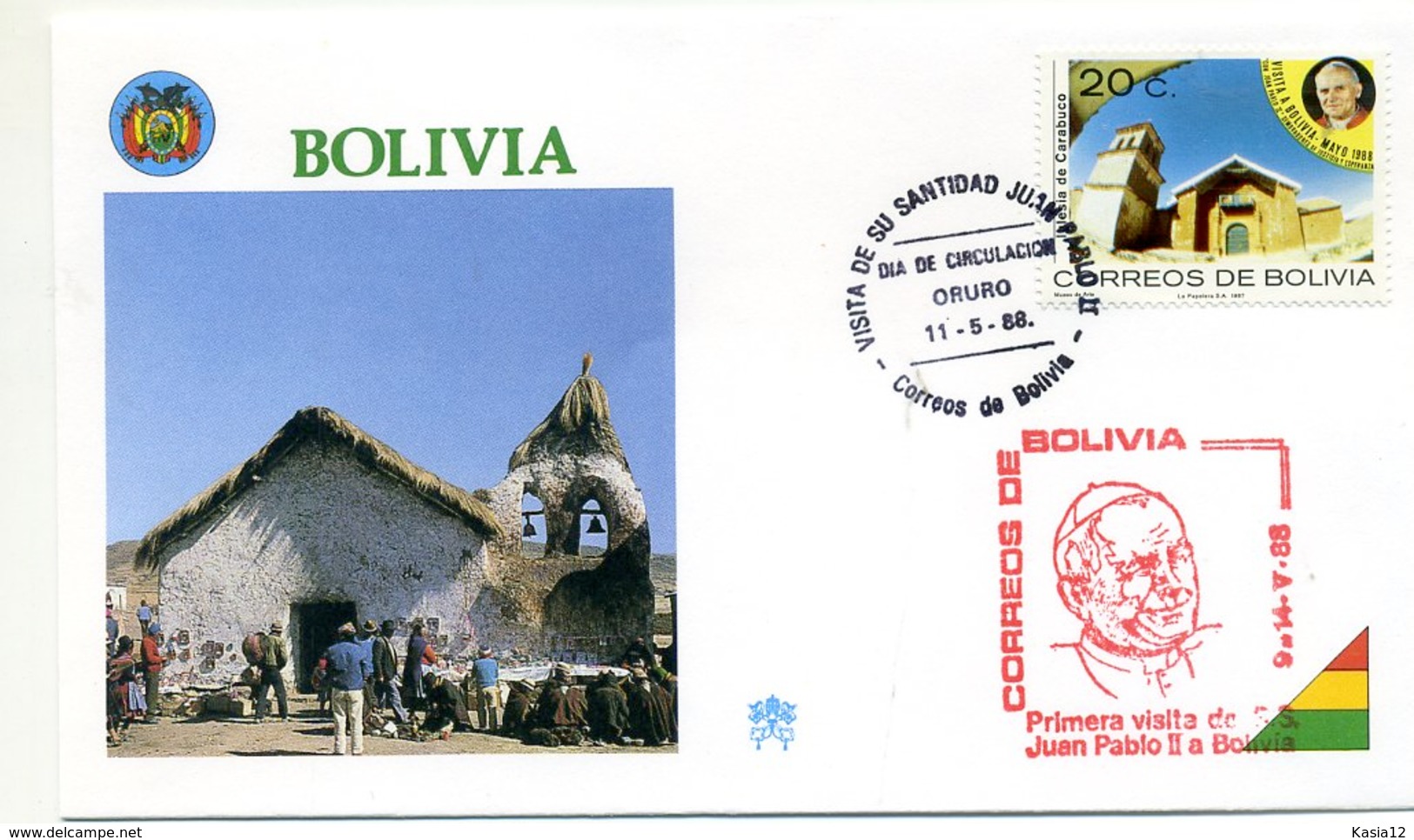DP00041)Papst Johannes Paul 2., Papstreisenbrief  Bolivien 1988 - Popes