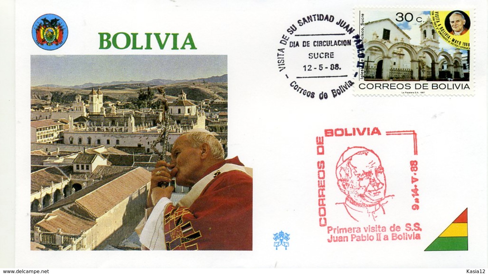 DP00040)Papst Johannes Paul 2., Papstreisenbrief  Bolivien 1988 - Papas